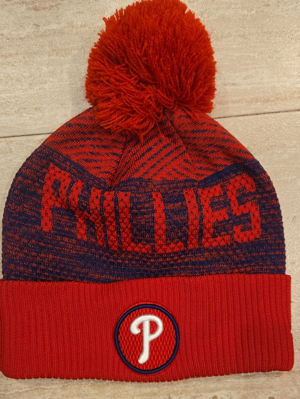 Authentic New Era Unisex MLB Philadelphia Phillies Red & Navy Pom Beanie